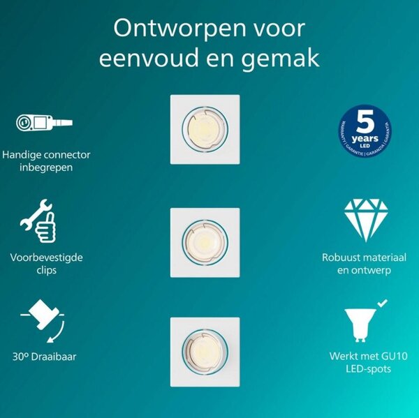 Philips Peridot Rec Kit Sq zapuštěné svítidlo hranaté 7W, AC 220-240, IP20, (3 ks), bílá