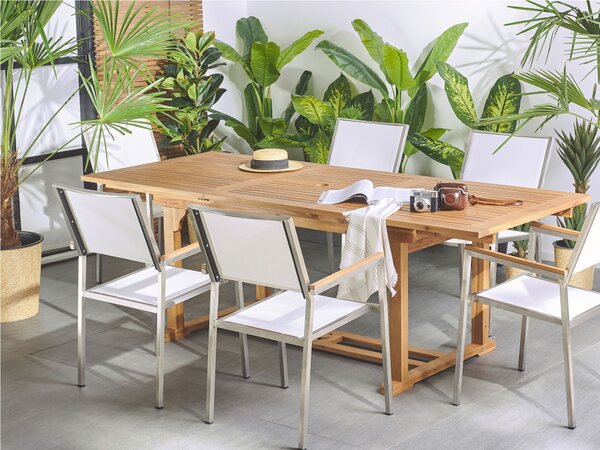 Rozkládací zahradní jídelní stůl JAVA 160/220 cm 90 cm Akáciové dřevo Světle hnědá