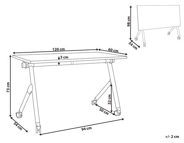 Skládací psací stůl BENDI Bílá 120 cm 60 cm s koly