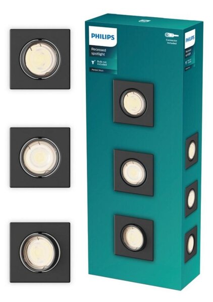 Philips Peridot Rec Kit Sq zapuštěné svítidlo hranaté 7W, AC 220-240, IP20, (3 ks), černá