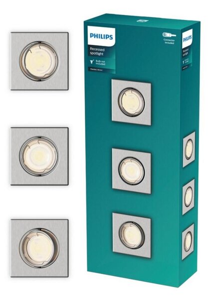 Philips Peridot Rec Kit Sq zapuštěné svítidlo hranaté 7W, AC 220-240, IP20, (3 ks), nikl