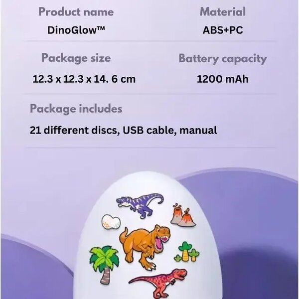Dinoglow™ Led Projektor Ve Tvaru Dinosauřího Vejce S 21 Motivy