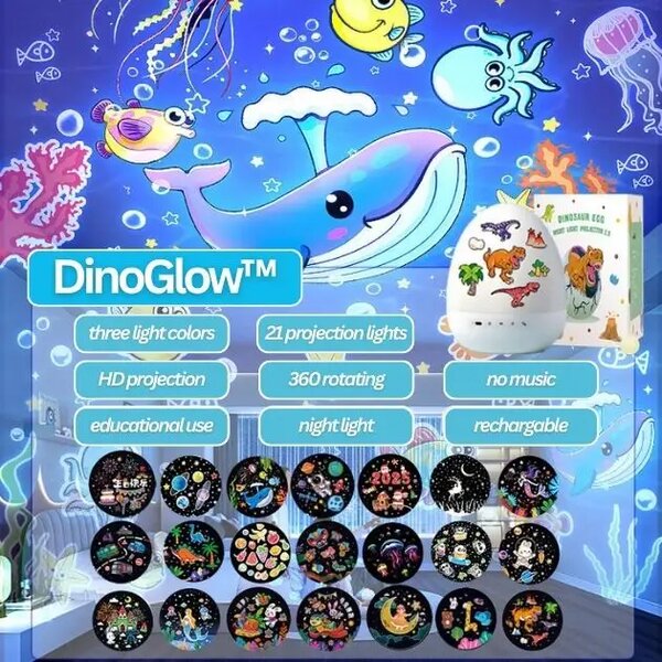 Dinoglow™ Led Projektor Ve Tvaru Dinosauřího Vejce S 21 Motivy