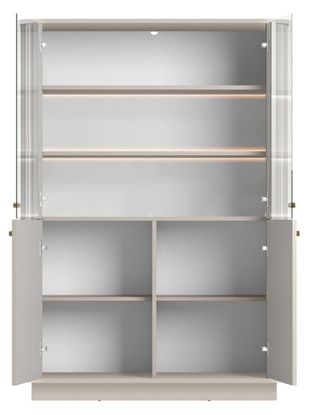 Vitrína Vesper 103 cm čtyřdveřová na soklu - kašmír / zlaté úchyty