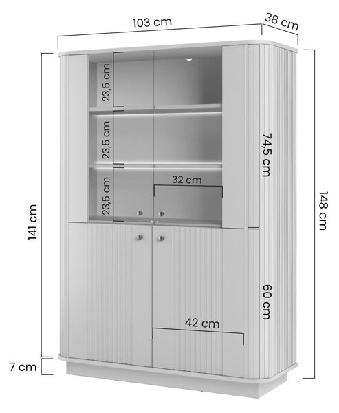 Vitrína Vesper 103 cm čtyřdveřová na soklu - černá / zlaté úchyty