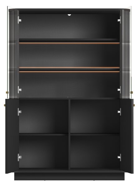 Vitrína Vesper 103 cm čtyřdveřová na soklu - černá / zlaté úchyty