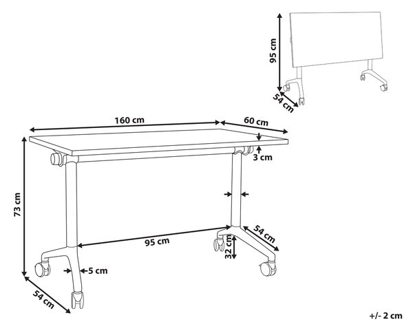 Skládací psací stůl CAVI Světle hnědá 160 cm 60 cm s koly