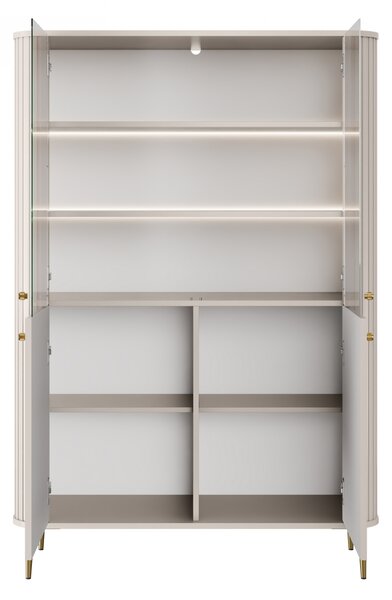 Vitrína Vesper 103 cm čtyřdveřová - kašmír / zlaté nohy