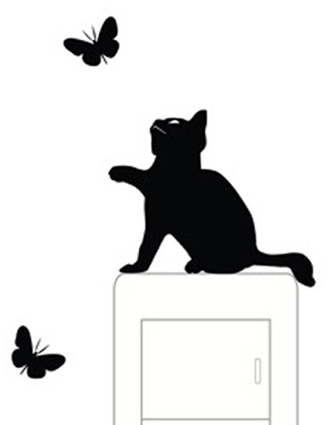 Samolepka na vypínač "Kočka s motýly" 9x11 cm