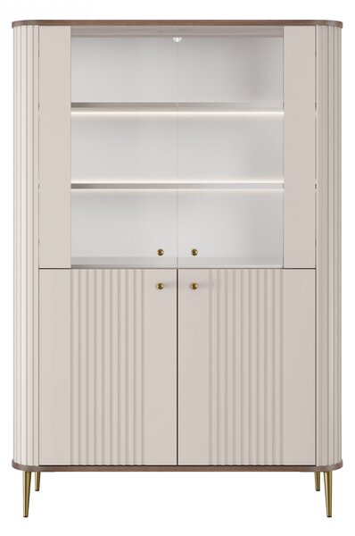 Vitrína Vesper 103 cm čtyřdveřová - kašmír / ořech / zlaté nohy