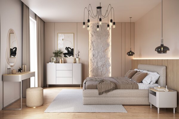 Komoda Elivo 150 cm se zásuvkami na nožkách - kašmír / olejovaný dub