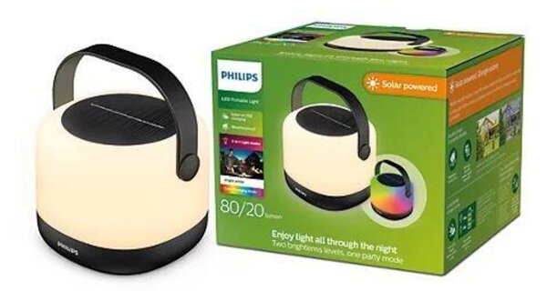 Philips Alula solární venkovní lampička LED 1,2W 80/20lm 3000K RGB CRI80 15cm IP44, černá