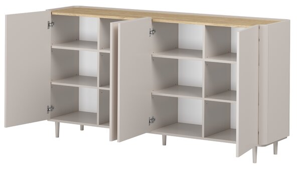 Komoda Elivo 200 cm čtyřdveřová na nožkách - kašmír / olejovaný dub