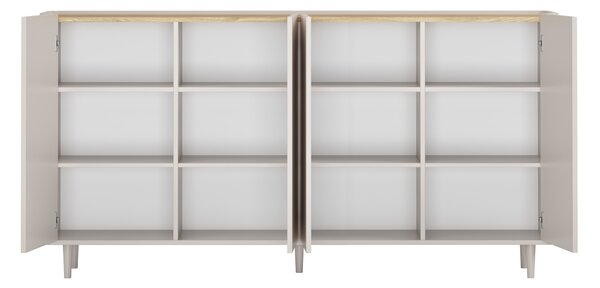 Komoda Elivo 200 cm čtyřdveřová na nožkách - kašmír / olejovaný dub