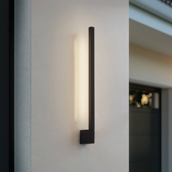 Lindby LED nástěnné světlo Neano, 60 cm, černé, kov, IP54, Černá, Hliník, Moderní