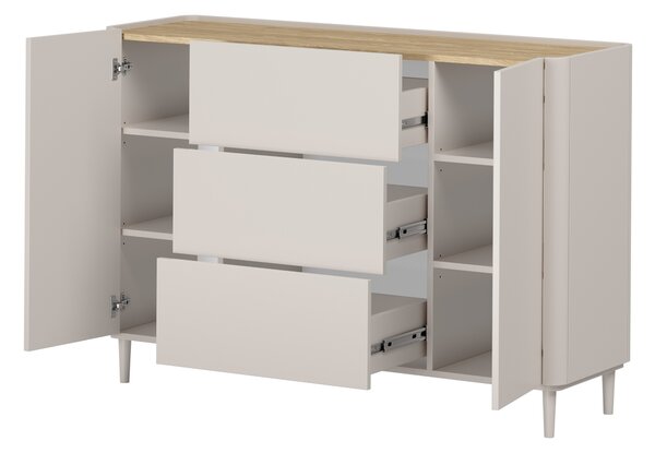 Komoda Elivo 150 cm se zásuvkami na nožkách - kašmír / olejovaný dub