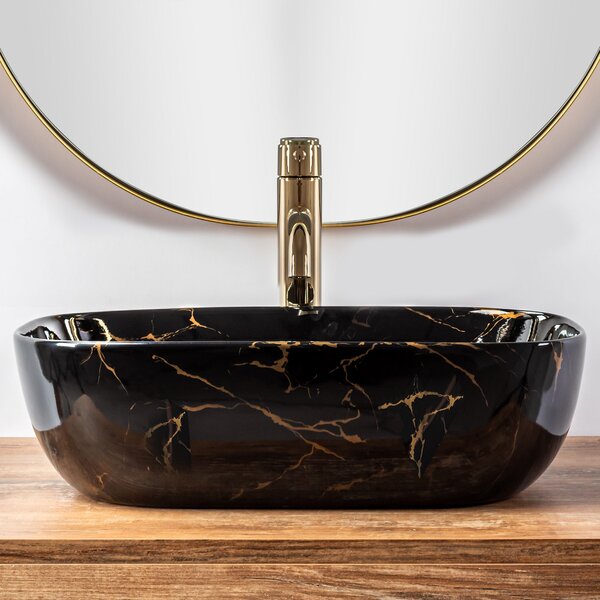 Rea Belinda Marble umyvadlo na desku, 47 x 34 cm, černá lesklá, REA-U8907