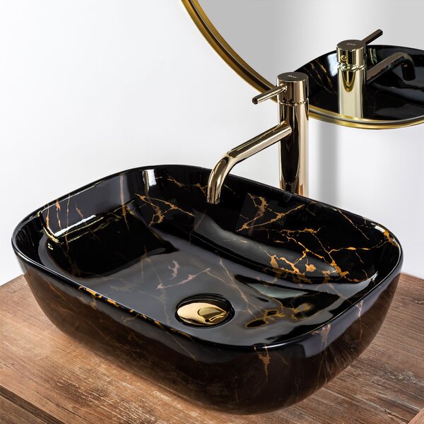 Rea Belinda Marble umyvadlo na desku, 47 x 34 cm, černá lesklá, REA-U8907