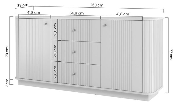 Komoda Vesper 160 cm se zásuvkami na soklu - kašmír / ořech / černé úchytky
