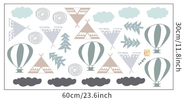 Samolepka na zeď "Teepee a obláčky" 8 - 9 cm
