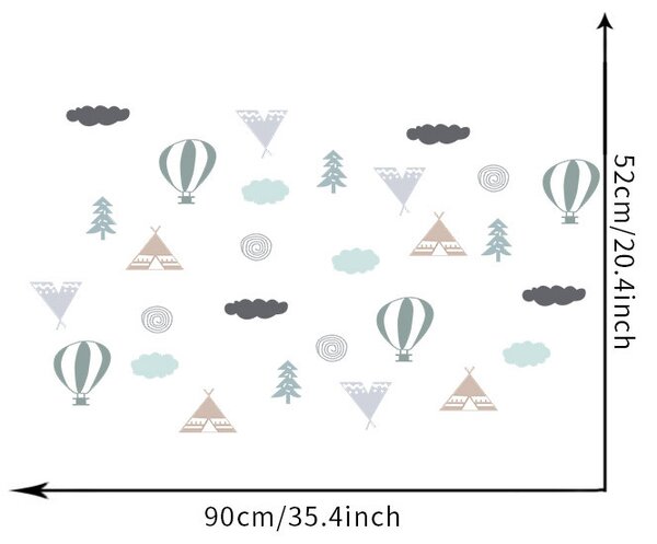 Samolepka na zeď "Teepee a obláčky" 8 - 9 cm