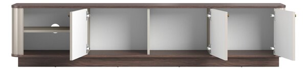 TV stolek Vesper 3D 187 cm na soklu - kašmír / ořech / zlaté úchyty