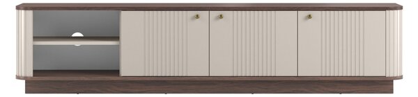 TV stolek Vesper 3D 187 cm na soklu - kašmír / ořech / zlaté úchyty