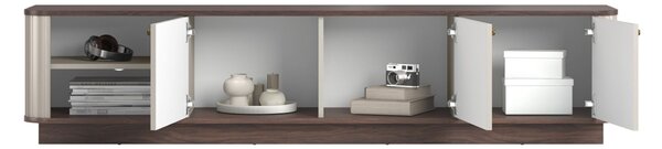 TV stolek Vesper 3D 187 cm na soklu - kašmír / ořech / zlaté úchyty
