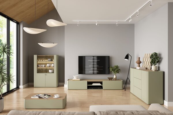 TV stolek Elivo 220 cm se zásuvkou - eukalyptus / dub baltic dune