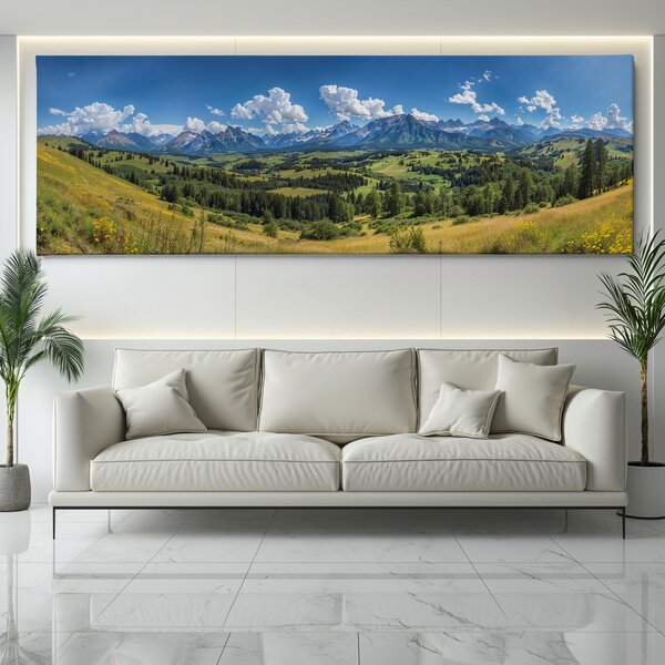 Obraz na plátně - Tam kde se hory s mraky setkají FeelHappy.cz Velikost obrazu (šířka x výška): 60 x 20 cm