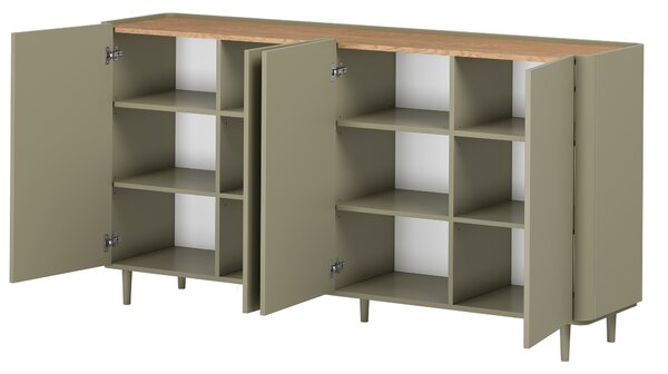 Komoda Elivo 200 cm čtyřdveřová na nožkách - eukalyptus / dub baltic dune