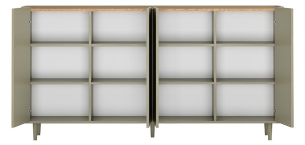 Komoda Elivo 200 cm čtyřdveřová na nožkách - eukalyptus / dub baltic dune