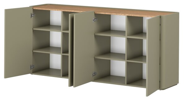 Komoda Elivo 200 cm čtyřdveřová - eukalyptus / dub baltic dune