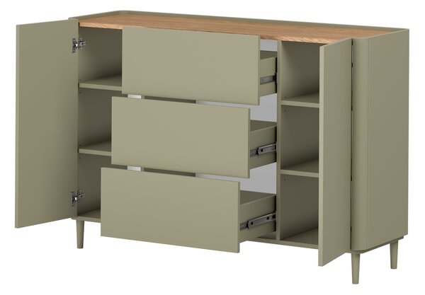 Komoda Elivo 150 cm se zásuvkami na nožičkách - eukalyptus / dub baltic dune