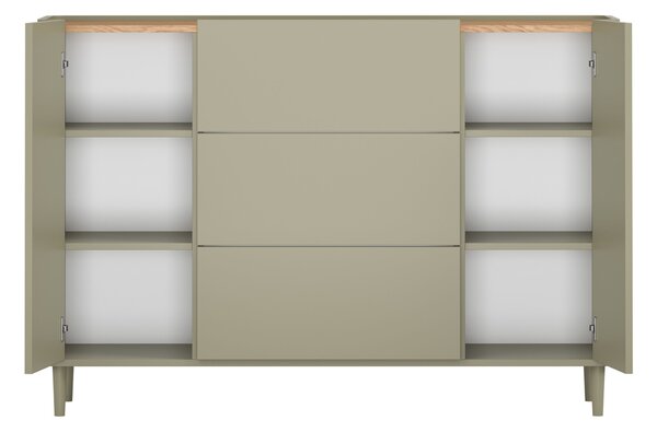 Komoda Elivo 150 cm se zásuvkami na nožičkách - eukalyptus / dub baltic dune