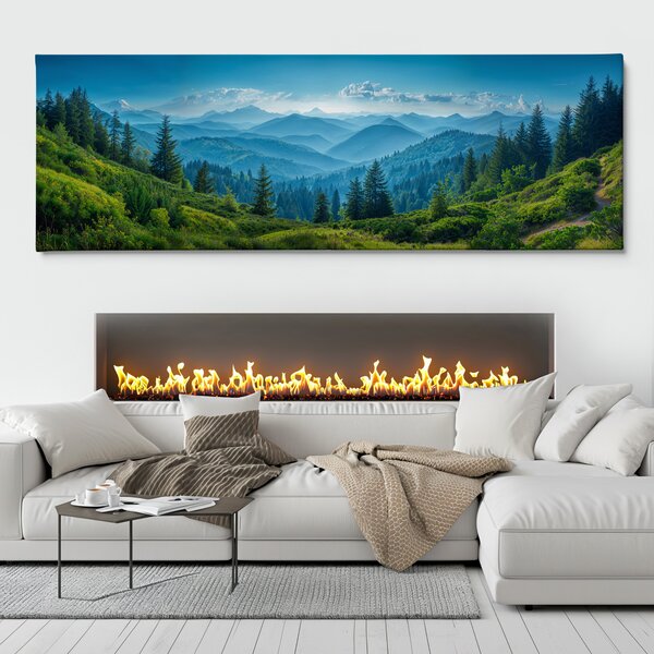 Obraz na plátně - Slunečný den nad horskými hřebeny FeelHappy.cz Velikost obrazu (šířka x výška): 60 x 20 cm