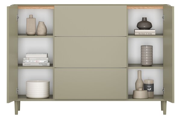 Komoda Elivo 150 cm se zásuvkami na nožičkách - eukalyptus / dub baltic dune