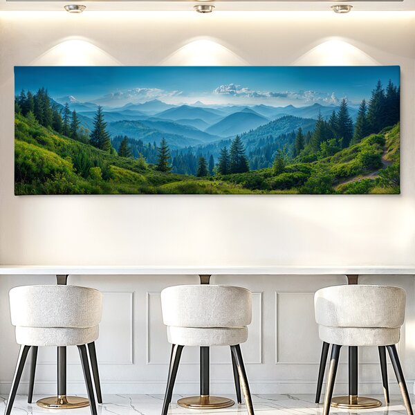 Obraz na plátně - Slunečný den nad horskými hřebeny FeelHappy.cz Velikost obrazu (šířka x výška): 60 x 20 cm