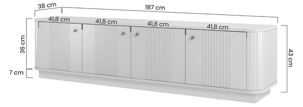 TV stolek Vesper 4D 187 cm na soklu - kašmír / ořech / zlaté úchyty