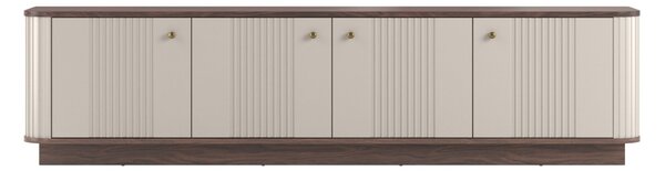 TV stolek Vesper 4D 187 cm na soklu - kašmír / ořech / zlaté úchyty