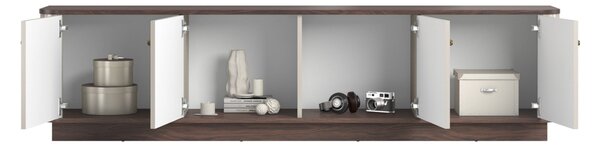TV stolek Vesper 4D 187 cm na soklu - kašmír / ořech / zlaté úchyty