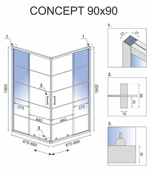 Rea - Concept sprchový kout s posuvnými dveřmi 90 x 90 cm, černý profil - čiré sklo 5mm, REA-K5478