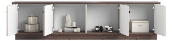 TV stolek Vesper 4D 187 cm na soklu - kašmír / ořech / černé úchyty