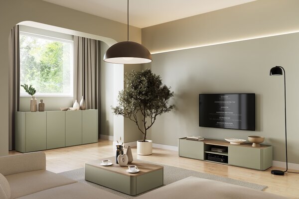 TV stolek Elivo 170 cm se zásuvkou - eukalyptus / dub baltic dune