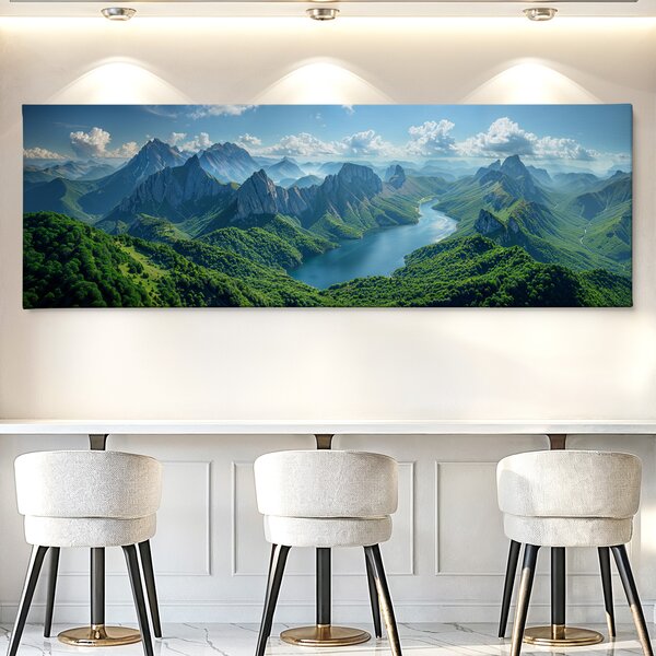 Obraz na plátně - Jezero skryté v horách FeelHappy.cz Velikost obrazu (šířka x výška): 60 x 20 cm