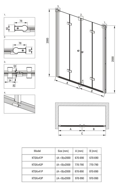 Deante Kerria Plus sprchové dveře 80 cm skládací černá matný/průhledné sklo KTSXN42P