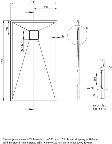 Deante Correo obdélníková sprchová vanička 120x70 cm černá KQR_N73B