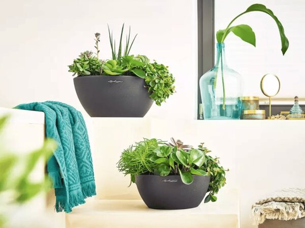 Samozavlažovací květináč Cubeto Stone průměr 30 cm, gratinová černá