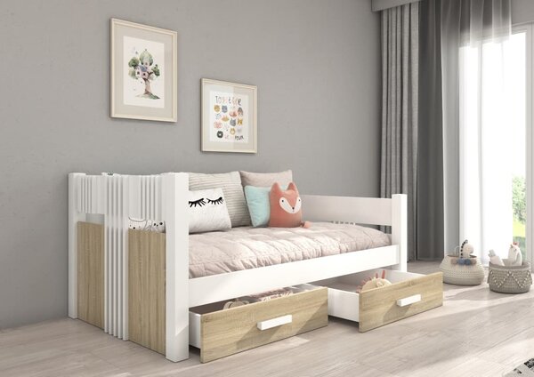 Dětská postel Bibi s úložným prostorem - 80x180 cm : Bílá/dub Sonoma Bílá/dub Sonoma 80x180 cm