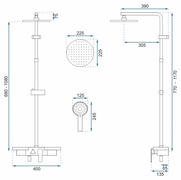 REA - Santos sprchový set s baterií 150mm, černá, REA-P8803